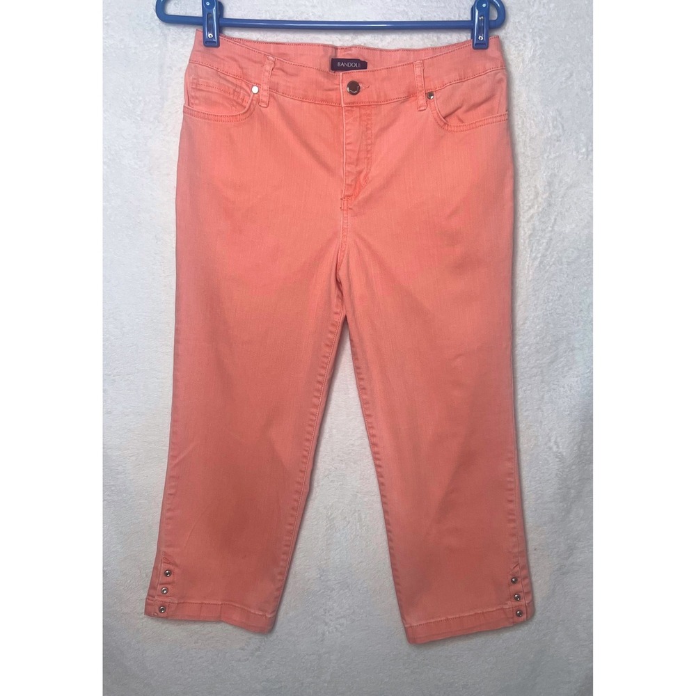 Bandolino Mandi Capri Pants Womens 8 Coral Pink Rhinestone Hem Crop Jeans